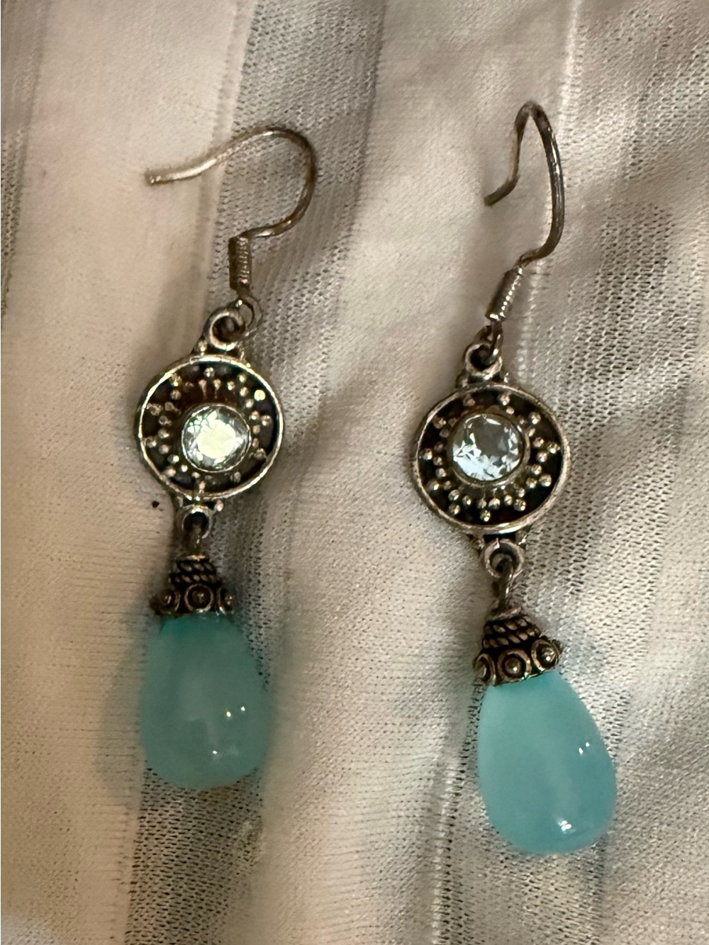 Aqua Chalcedony India 925 Sterling Silver Earrings
